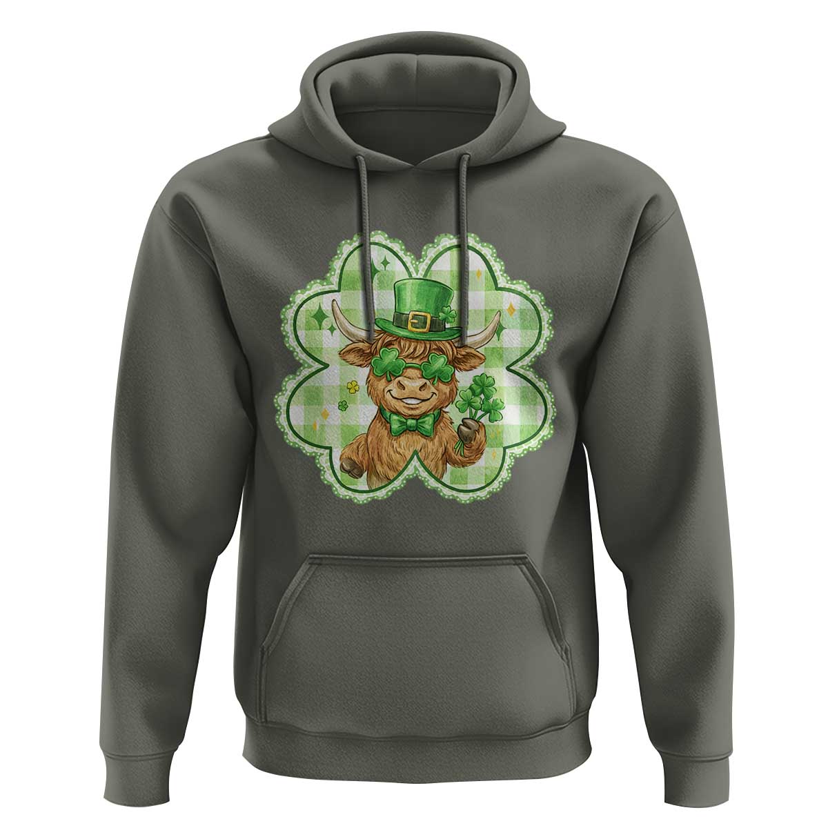 Funny Irish Highland Cow Shamrock Holiday Gift Hoodie