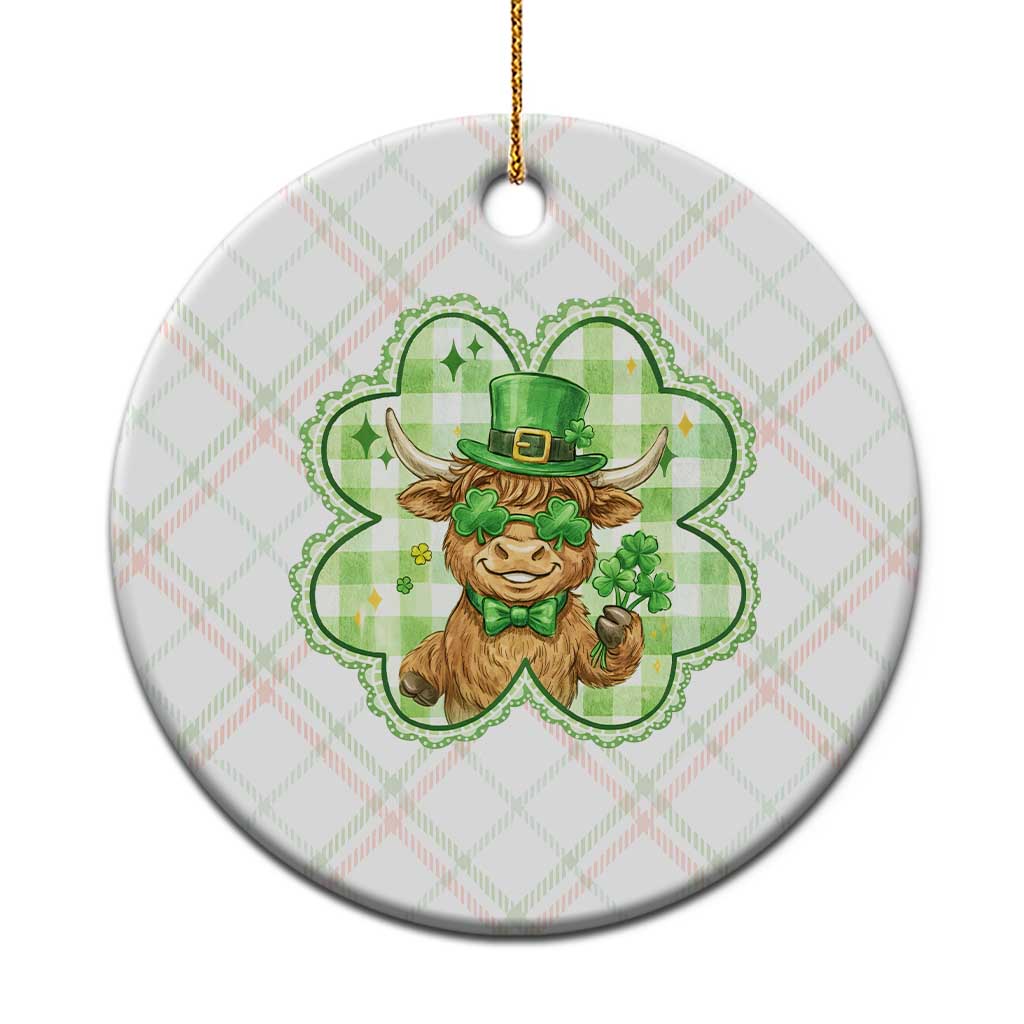 Funny Irish Highland Cow Shamrock Holiday Gift Ceramic Ornament