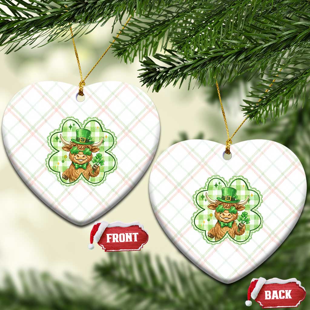 Funny Irish Highland Cow Shamrock Holiday Gift Ceramic Ornament