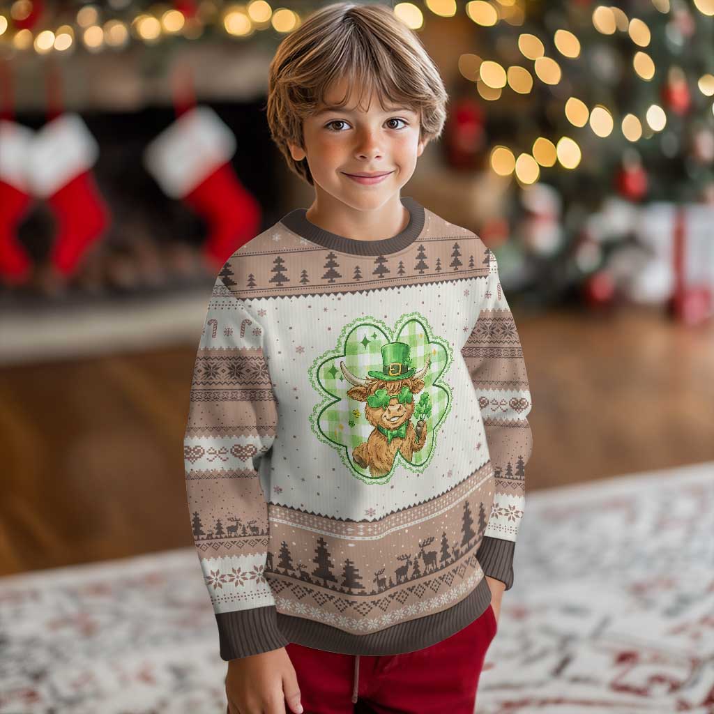 Funny Irish Highland Cow Shamrock Holiday Gift Ugly Christmas Sweater