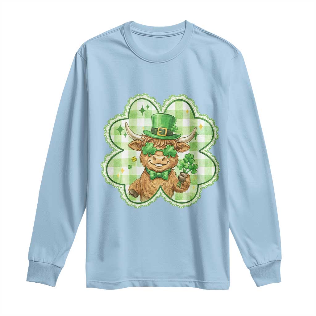 Funny Irish Highland Cow Shamrock Holiday Gift Long Sleeve Shirt