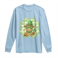 Funny Irish Highland Cow Shamrock Holiday Gift Long Sleeve Shirt