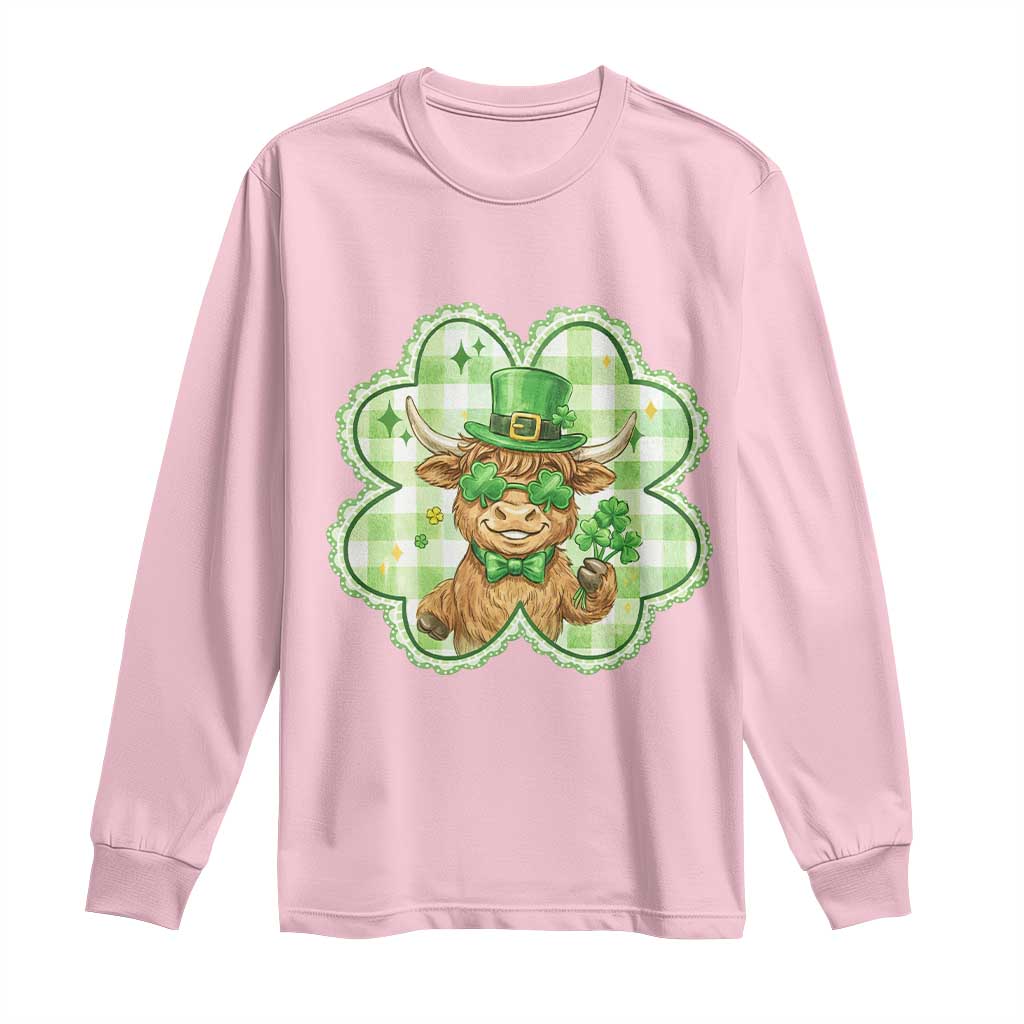 Funny Irish Highland Cow Shamrock Holiday Gift Long Sleeve Shirt