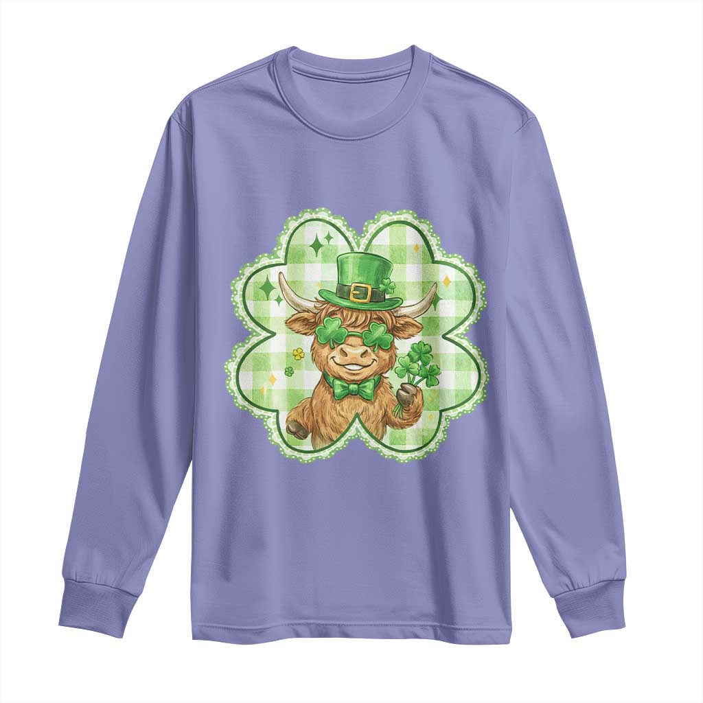 Funny Irish Highland Cow Shamrock Holiday Gift Long Sleeve Shirt