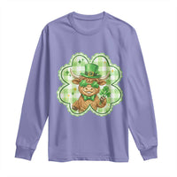 Funny Irish Highland Cow Shamrock Holiday Gift Long Sleeve Shirt
