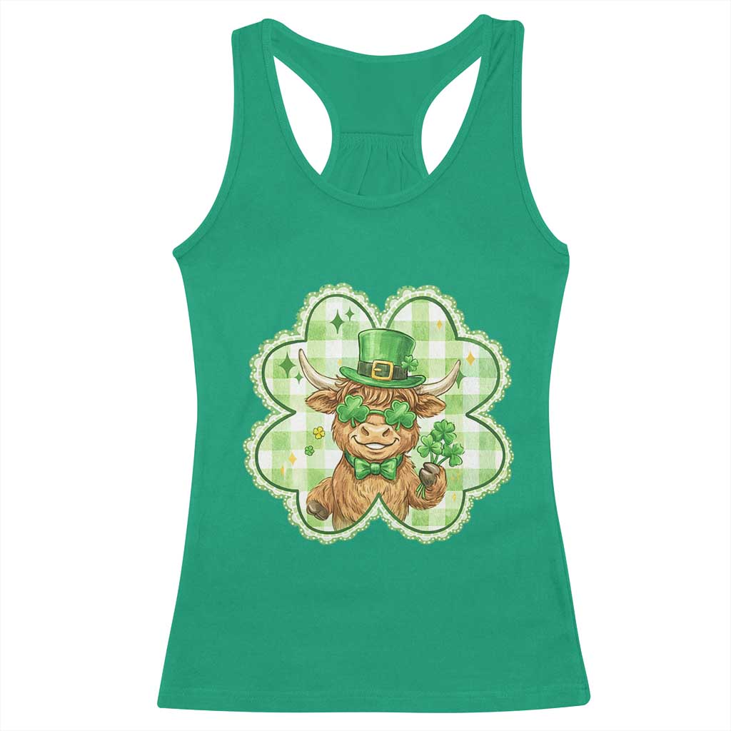 Funny Irish Highland Cow Shamrock Holiday Gift Racerback Tank Top