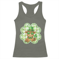Funny Irish Highland Cow Shamrock Holiday Gift Racerback Tank Top