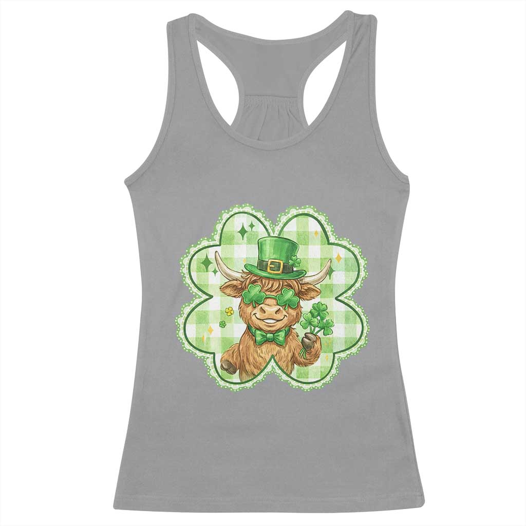 Funny Irish Highland Cow Shamrock Holiday Gift Racerback Tank Top