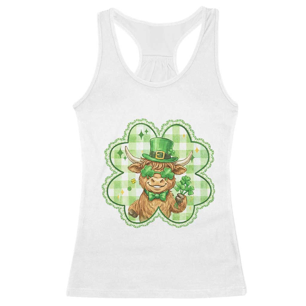 Funny Irish Highland Cow Shamrock Holiday Gift Racerback Tank Top