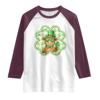 Funny Irish Highland Cow Shamrock Holiday Gift Raglan Shirt
