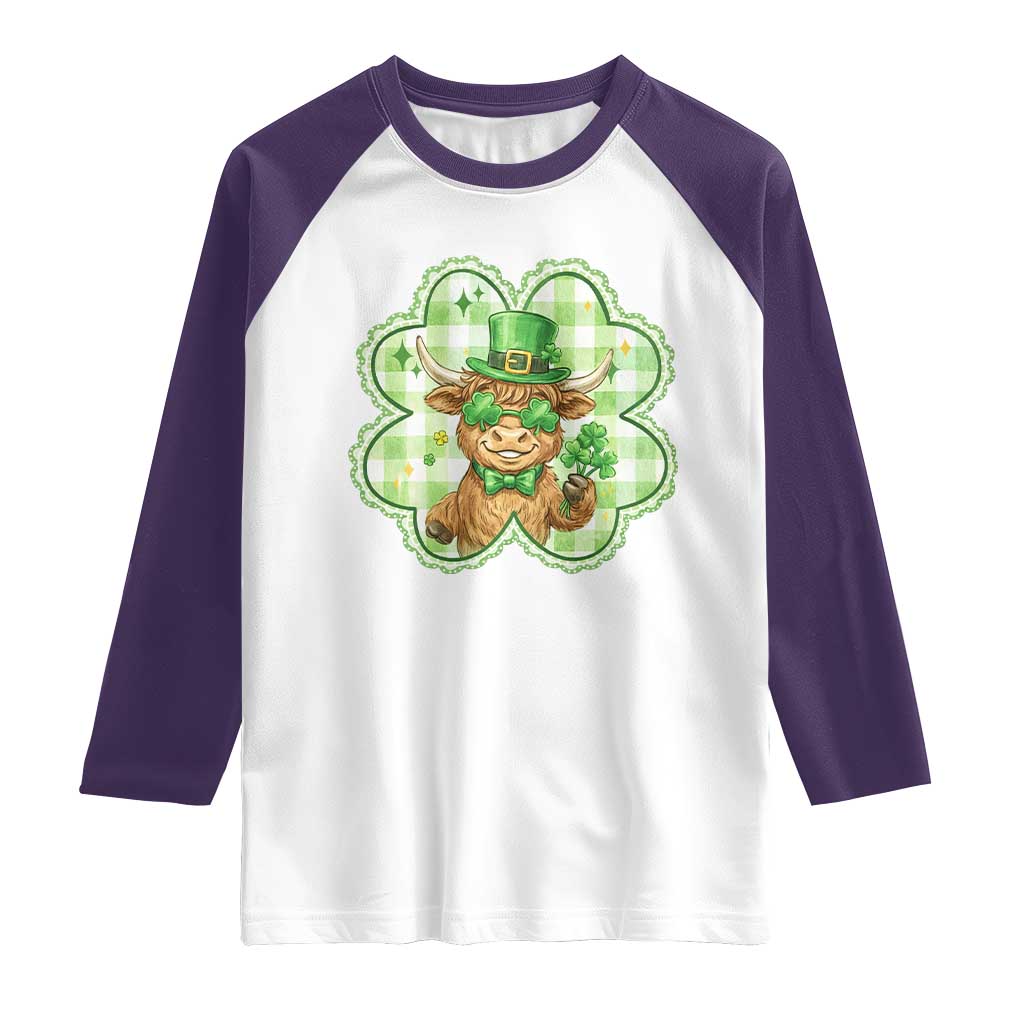 Funny Irish Highland Cow Shamrock Holiday Gift Raglan Shirt