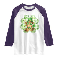Funny Irish Highland Cow Shamrock Holiday Gift Raglan Shirt