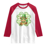 Funny Irish Highland Cow Shamrock Holiday Gift Raglan Shirt