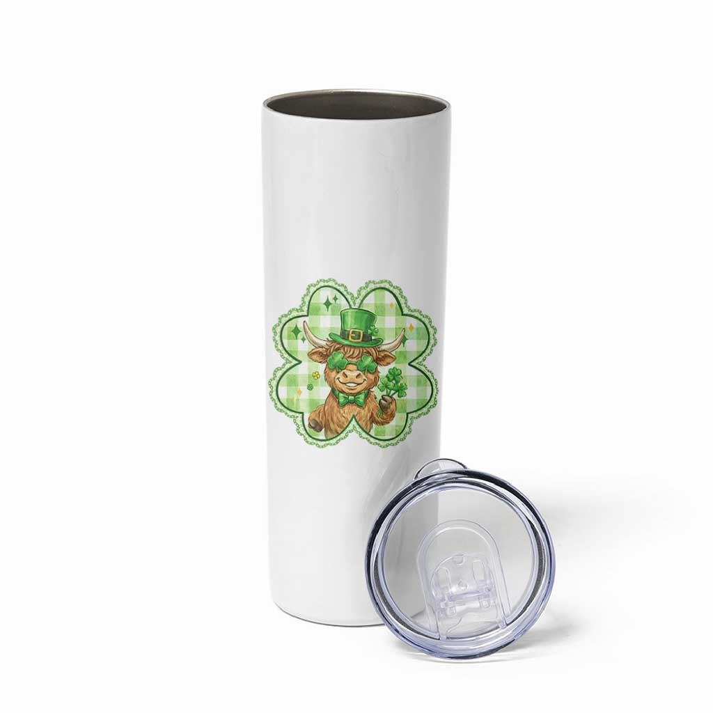 Funny Irish Highland Cow Shamrock Holiday Gift Skinny Tumbler