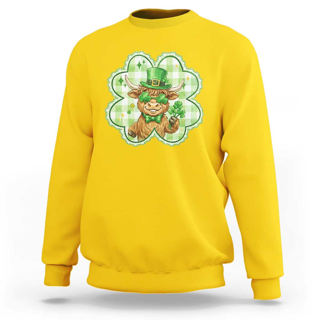 Funny Irish Highland Cow Shamrock Holiday Gift Sweatshirt