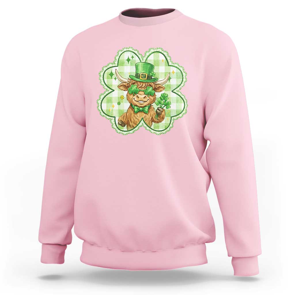 Funny Irish Highland Cow Shamrock Holiday Gift Sweatshirt