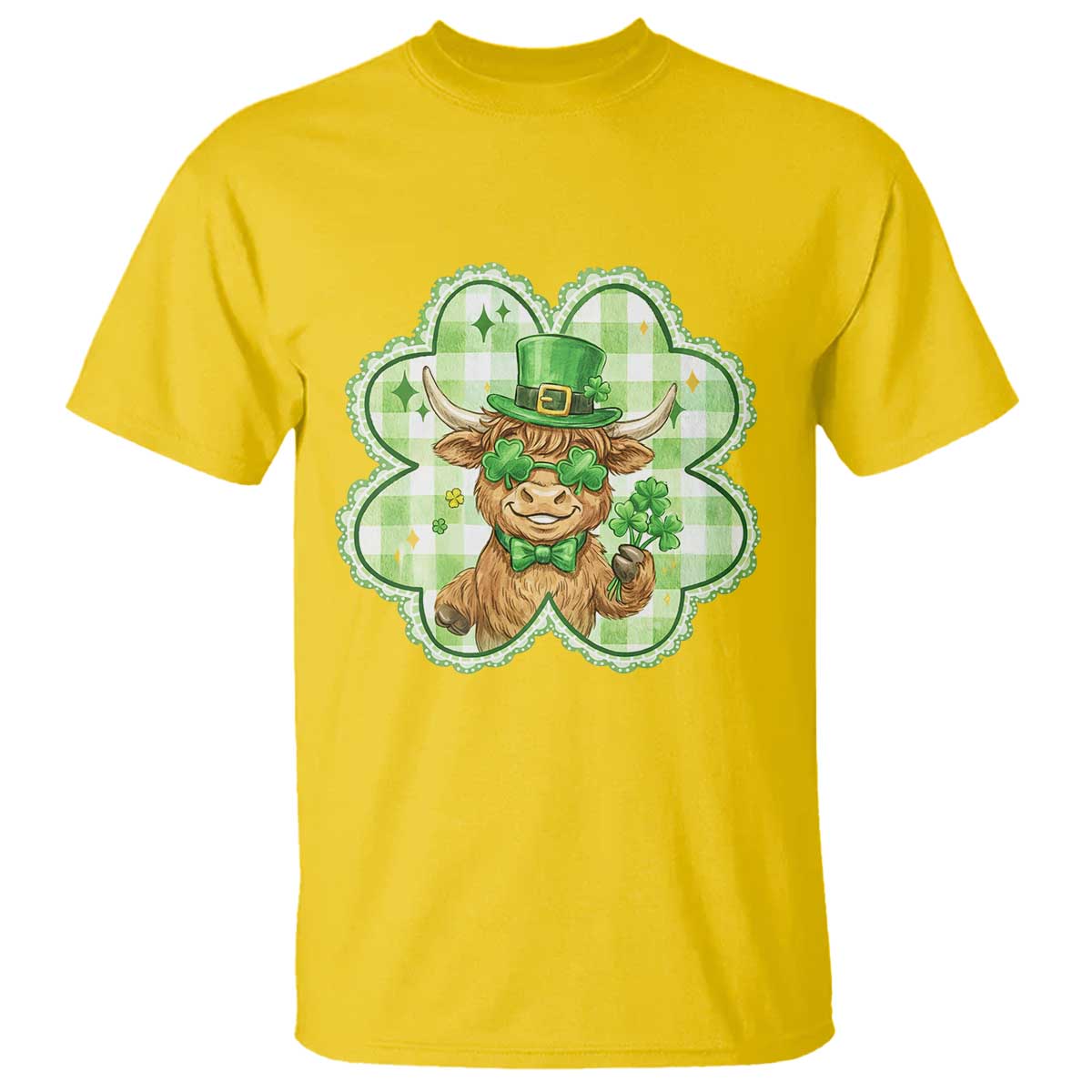 Funny Irish Highland Cow Shamrock Holiday Gift T Shirt