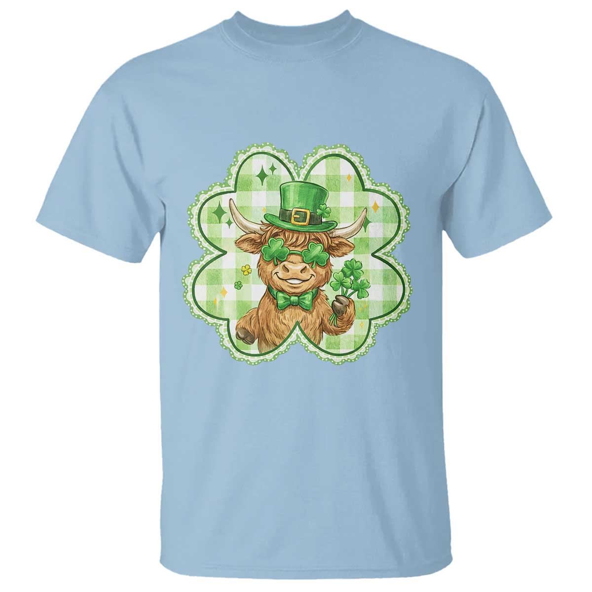 Funny Irish Highland Cow Shamrock Holiday Gift T Shirt