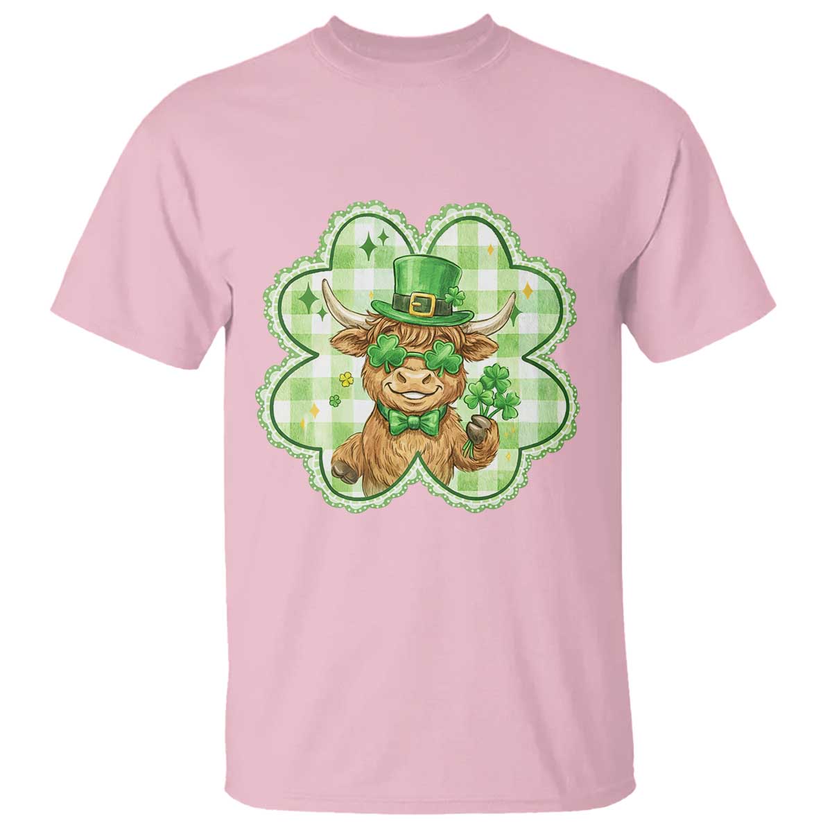 Funny Irish Highland Cow Shamrock Holiday Gift T Shirt