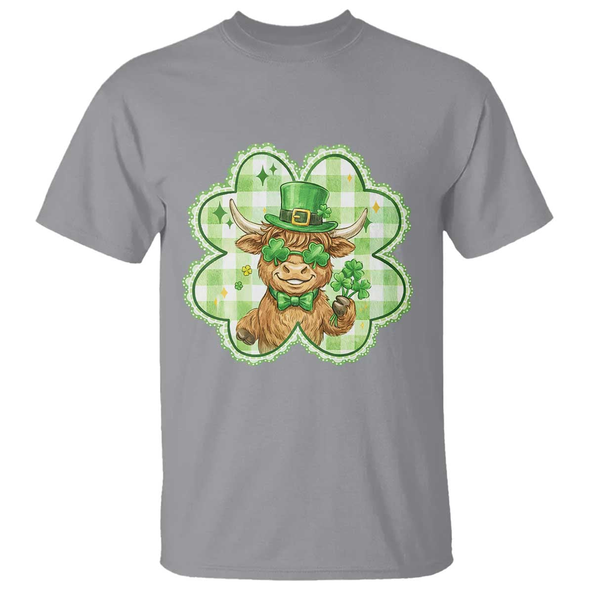 Funny Irish Highland Cow Shamrock Holiday Gift T Shirt