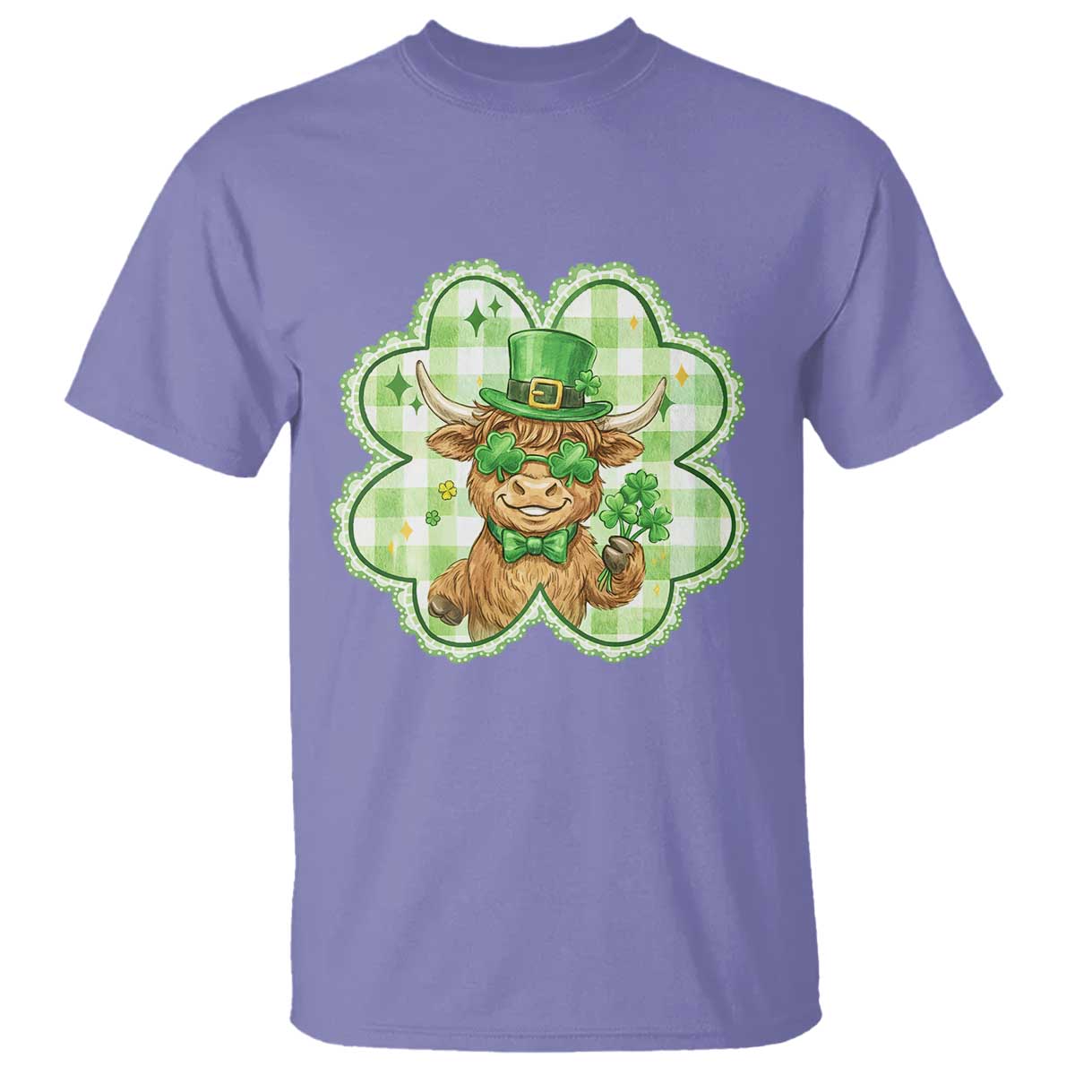Funny Irish Highland Cow Shamrock Holiday Gift T Shirt