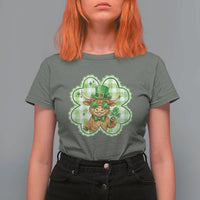 Funny Irish Highland Cow Shamrock Holiday Gift T Shirt For Women