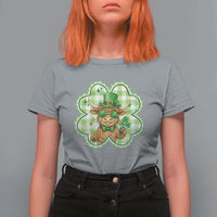 Funny Irish Highland Cow Shamrock Holiday Gift T Shirt For Women