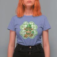 Funny Irish Highland Cow Shamrock Holiday Gift T Shirt For Women