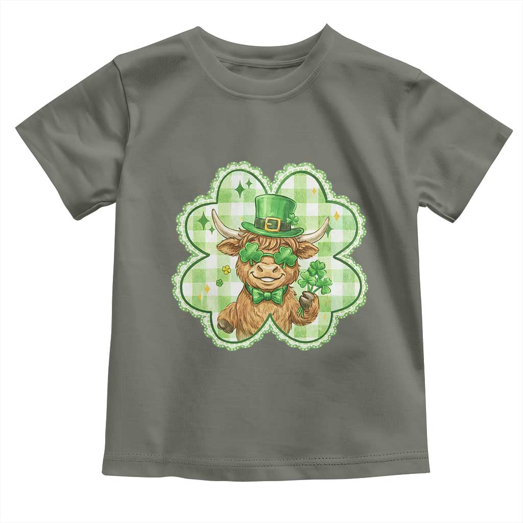 Funny Irish Highland Cow Shamrock Holiday Gift Toddler T Shirt