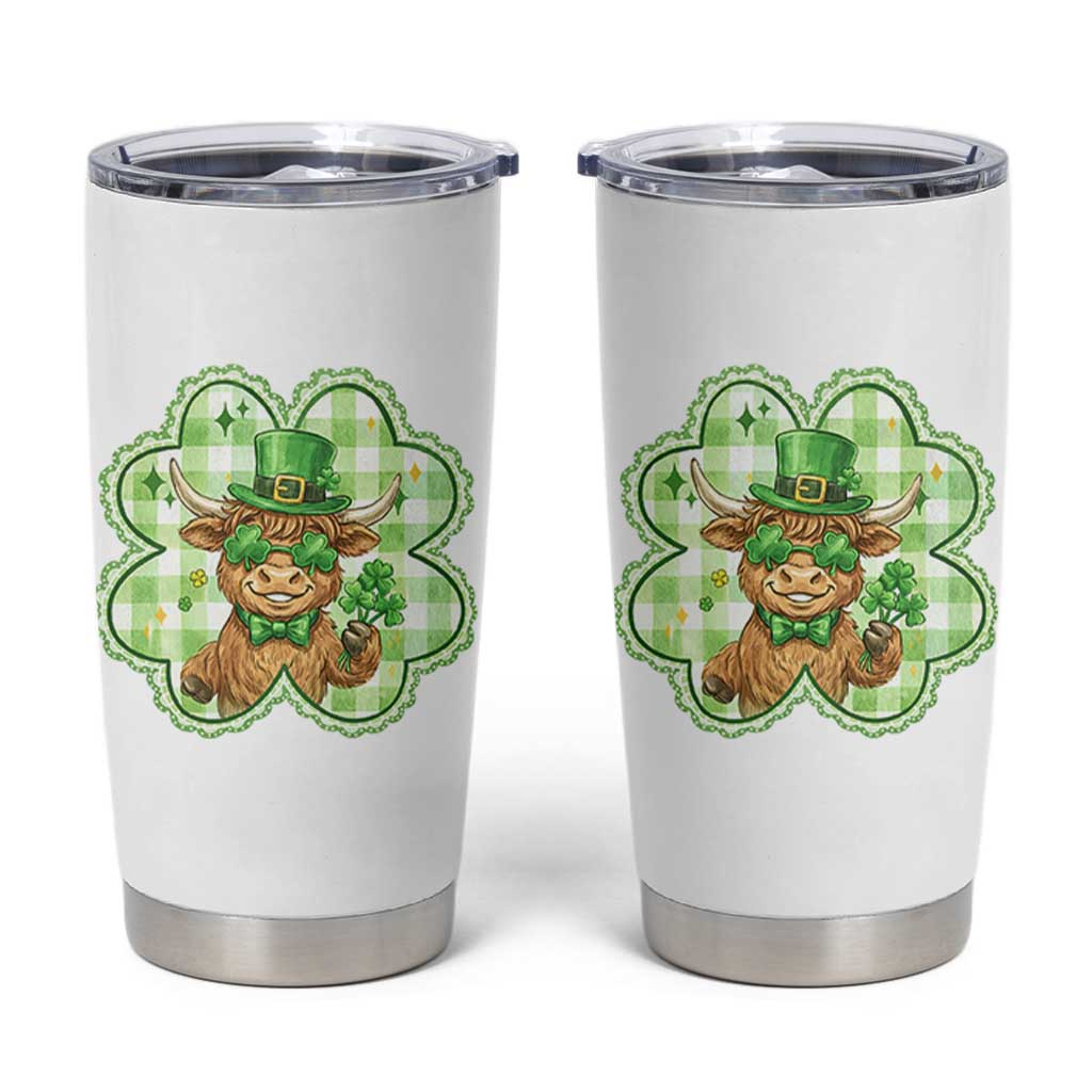 Funny Irish Highland Cow Shamrock Holiday Gift Tumbler Cup