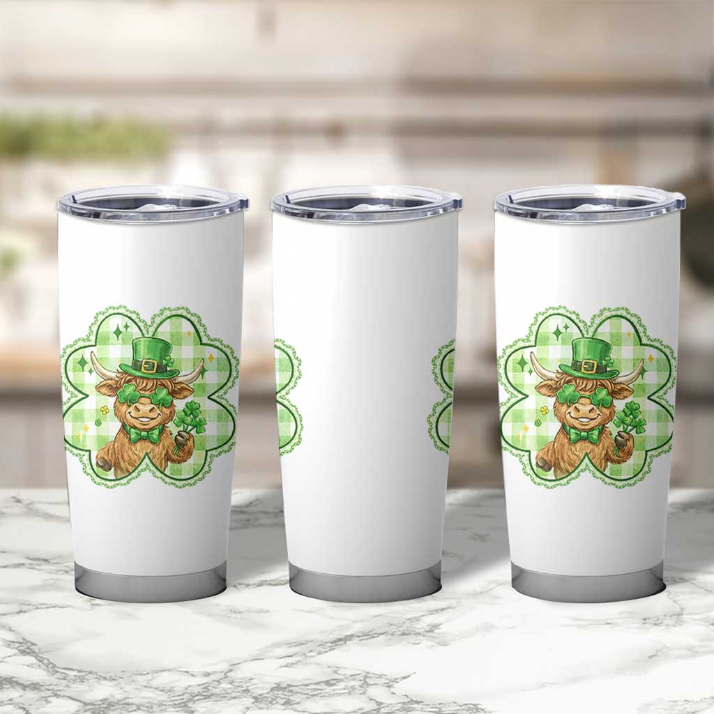 Funny Irish Highland Cow Shamrock Holiday Gift Tumbler Cup