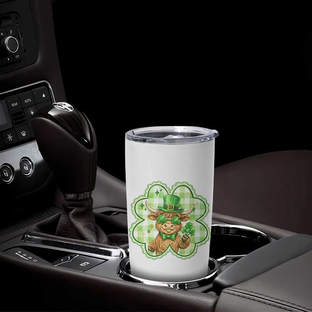 Funny Irish Highland Cow Shamrock Holiday Gift Tumbler Cup