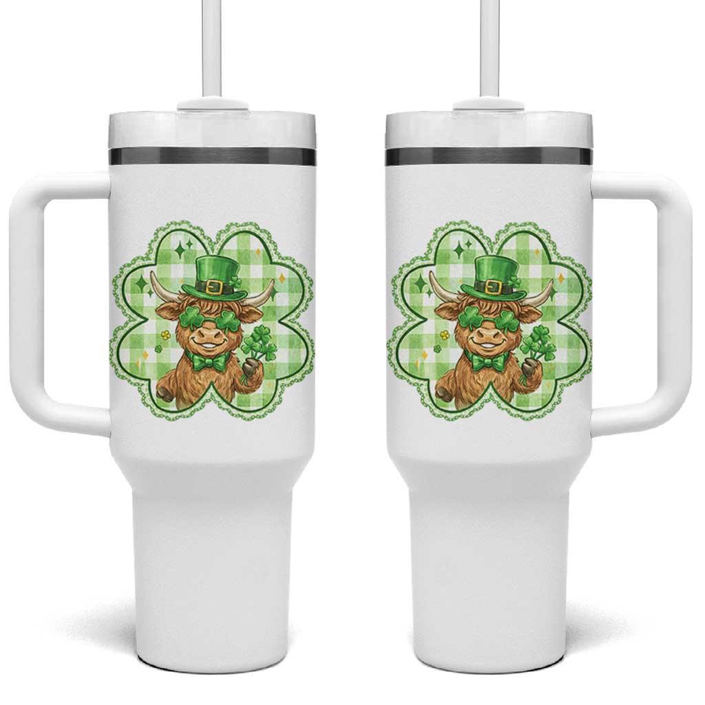 Funny Irish Highland Cow Shamrock Holiday Gift Tumbler With Handle