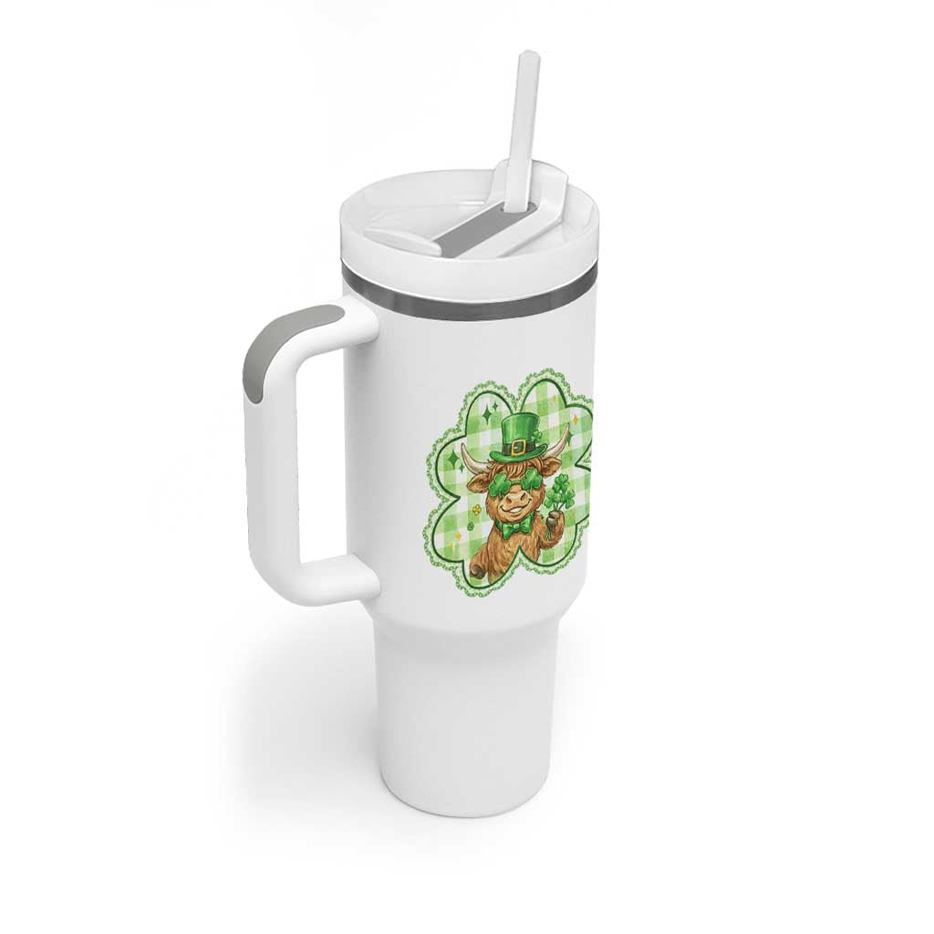Funny Irish Highland Cow Shamrock Holiday Gift Tumbler With Handle
