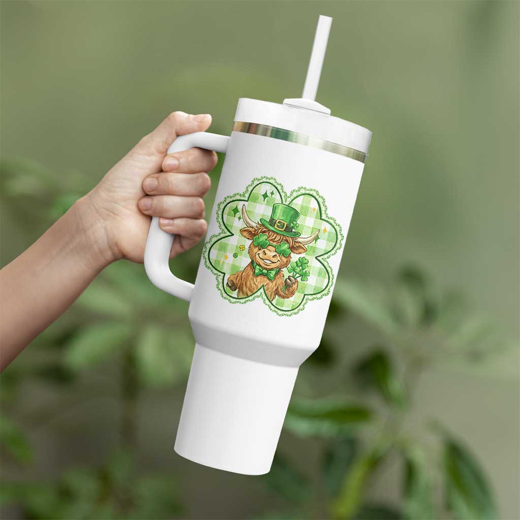 Funny Irish Highland Cow Shamrock Holiday Gift Tumbler With Handle