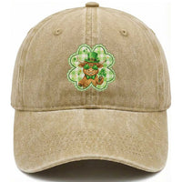 Funny Irish Highland Cow Shamrock Holiday Gift Washed Cotton Baseball Cap