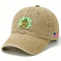 Funny Irish Highland Cow Shamrock Holiday Gift Washed Cotton Baseball Cap