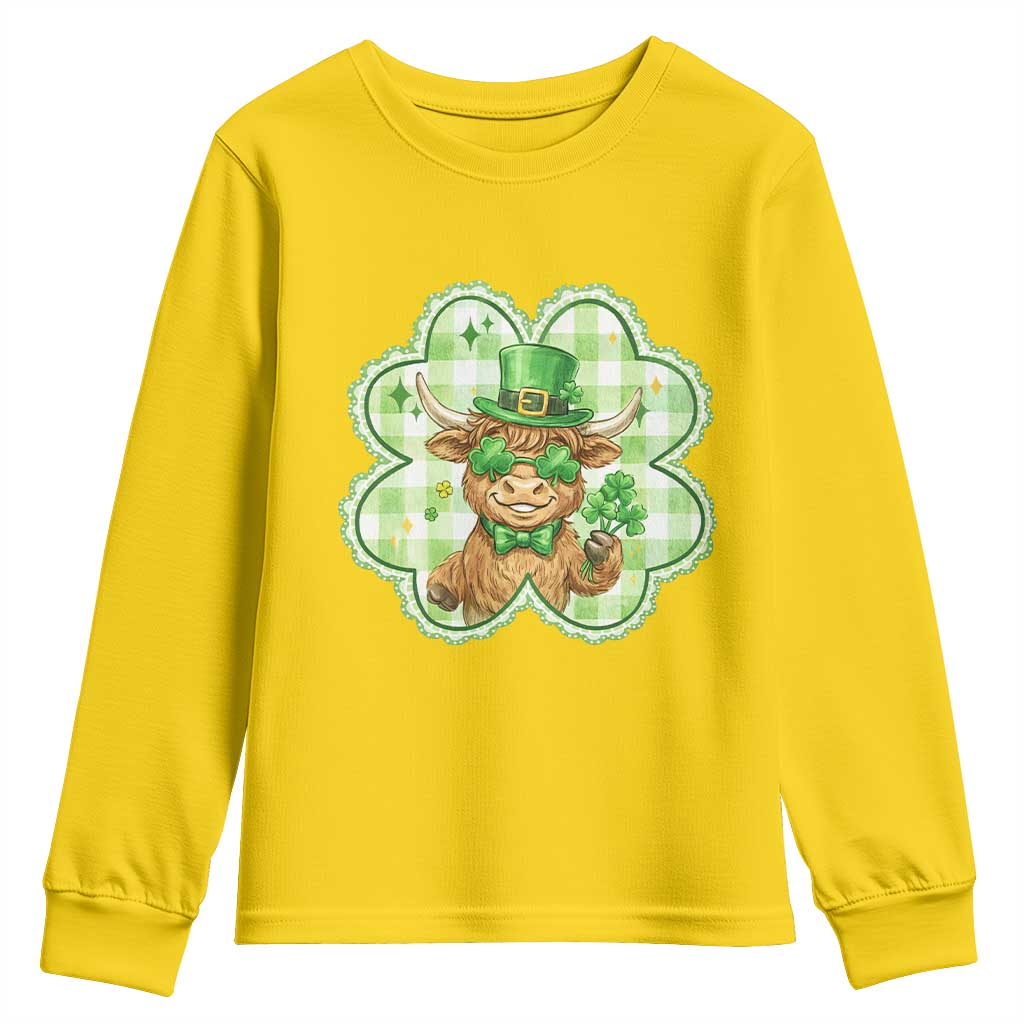 Funny Irish Highland Cow Shamrock Holiday Gift Youth Sweatshirt
