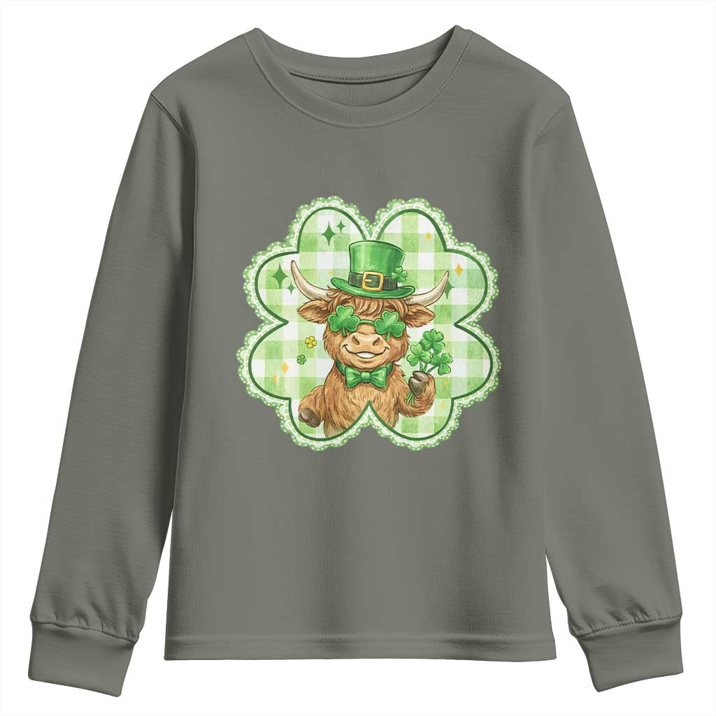 Funny Irish Highland Cow Shamrock Holiday Gift Youth Sweatshirt