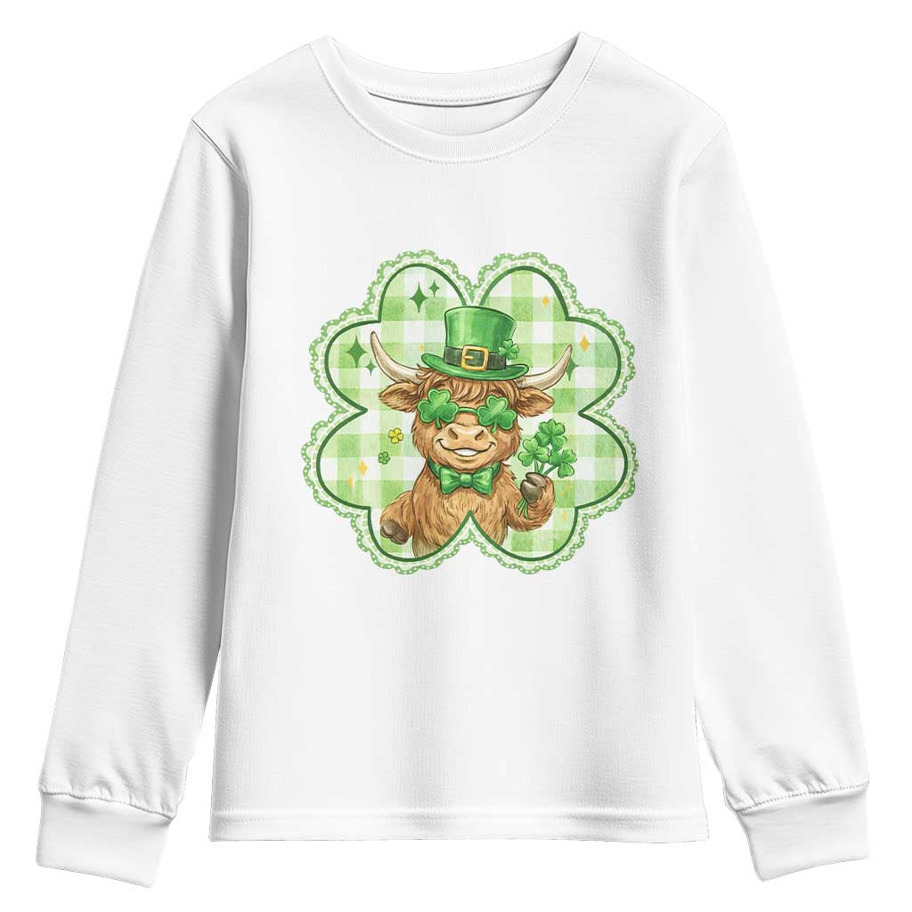 Funny Irish Highland Cow Shamrock Holiday Gift Youth Sweatshirt