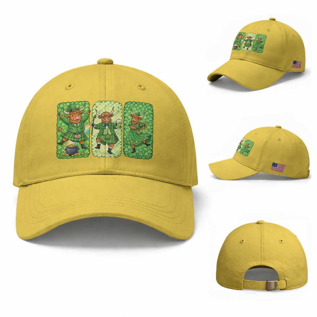 Vintage Highland Cow St Patricks Day Baseball Cap Farm Lover Gift