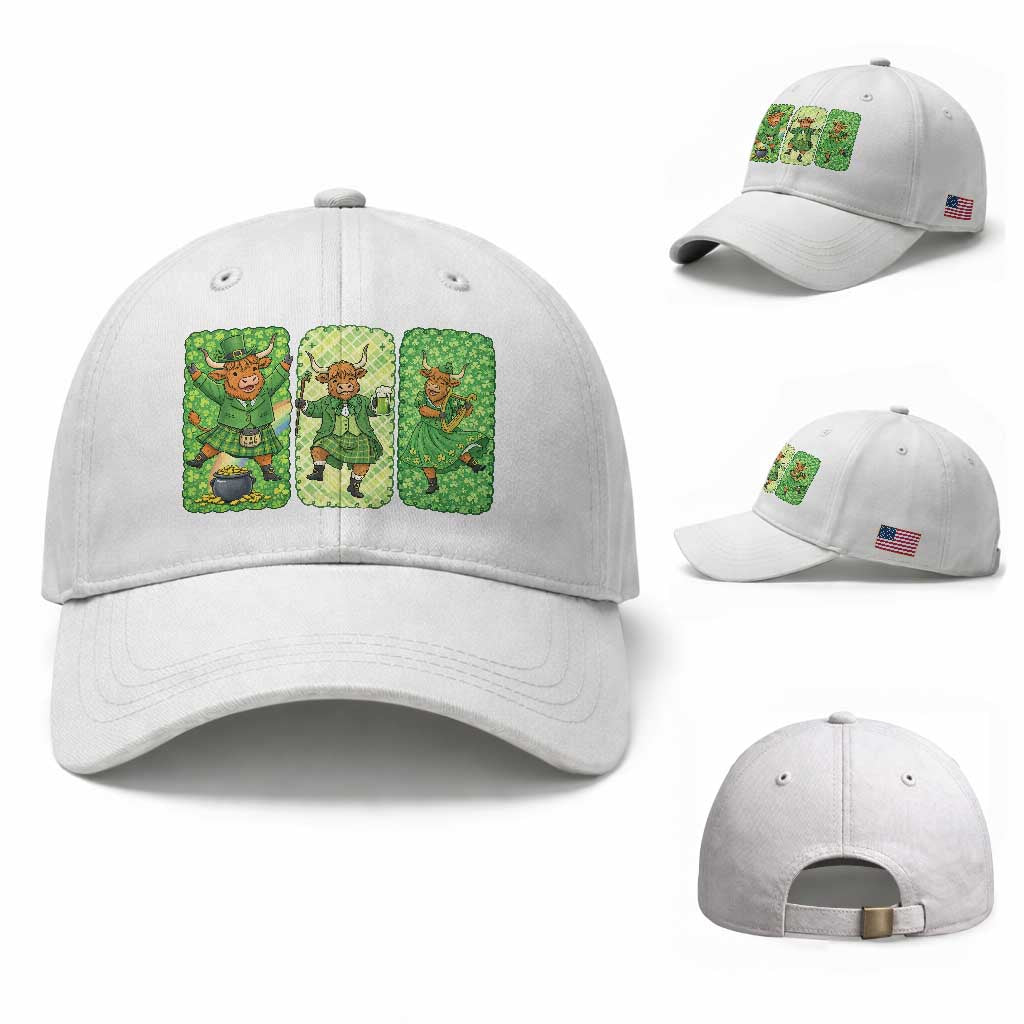 Vintage Highland Cow St Patricks Day Baseball Cap Farm Lover Gift