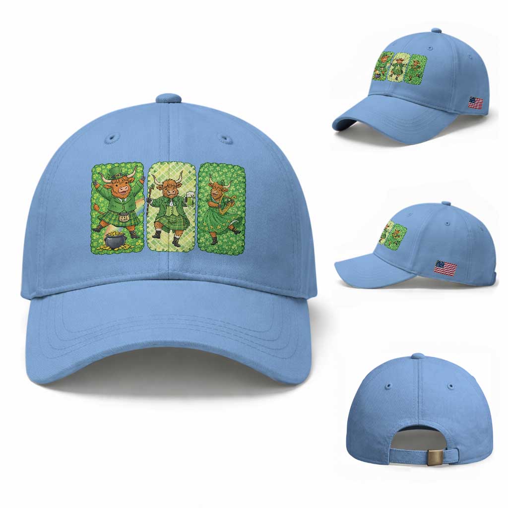 Vintage Highland Cow St Patricks Day Baseball Cap Farm Lover Gift
