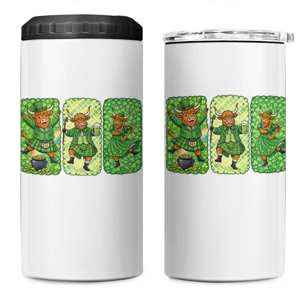 Vintage Highland Cow St Patricks Day 4 in 1 Can Cooler Tumbler Farm Lover Gift