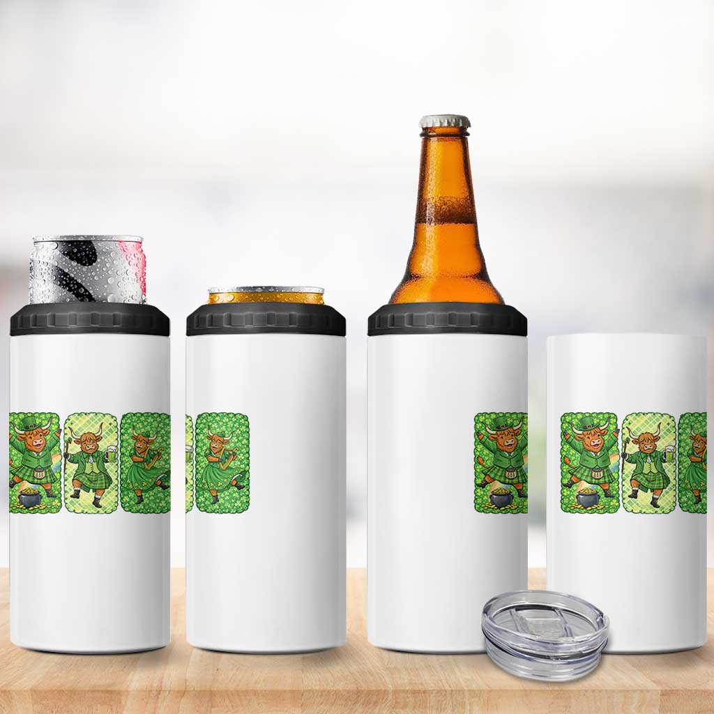 Vintage Highland Cow St Patricks Day 4 in 1 Can Cooler Tumbler Farm Lover Gift