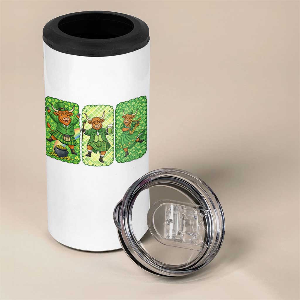 Vintage Highland Cow St Patricks Day 4 in 1 Can Cooler Tumbler Farm Lover Gift