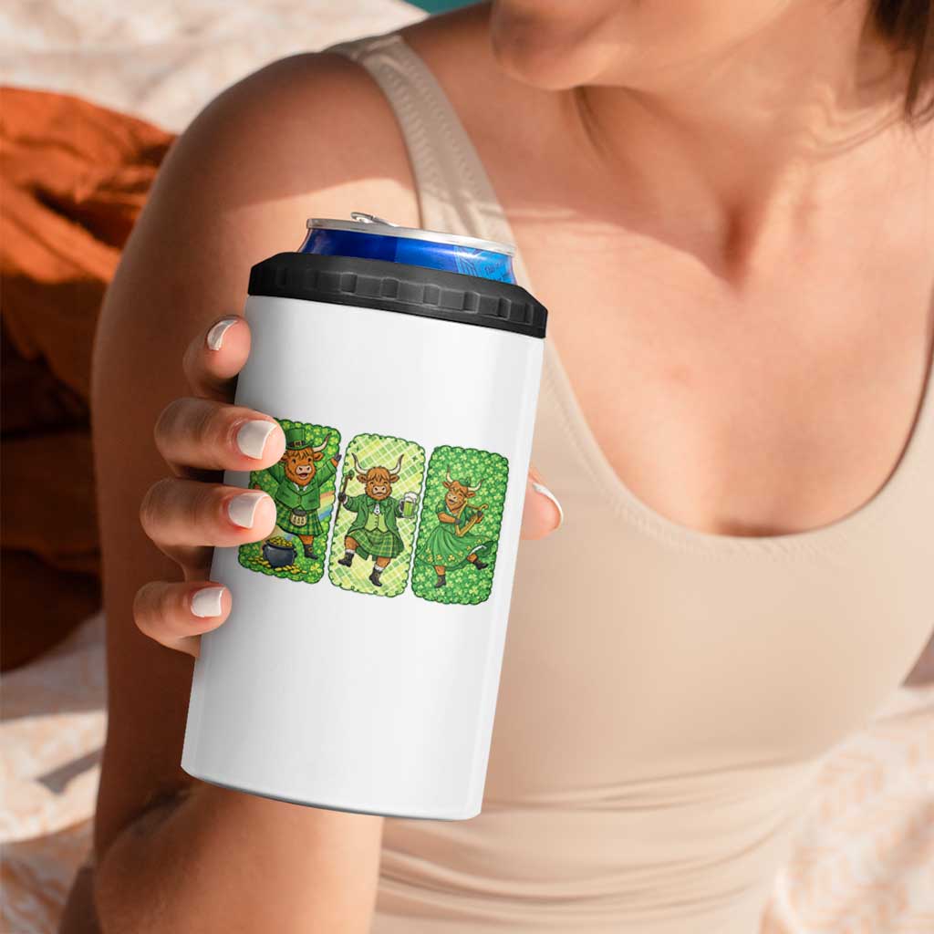 Vintage Highland Cow St Patricks Day 4 in 1 Can Cooler Tumbler Farm Lover Gift