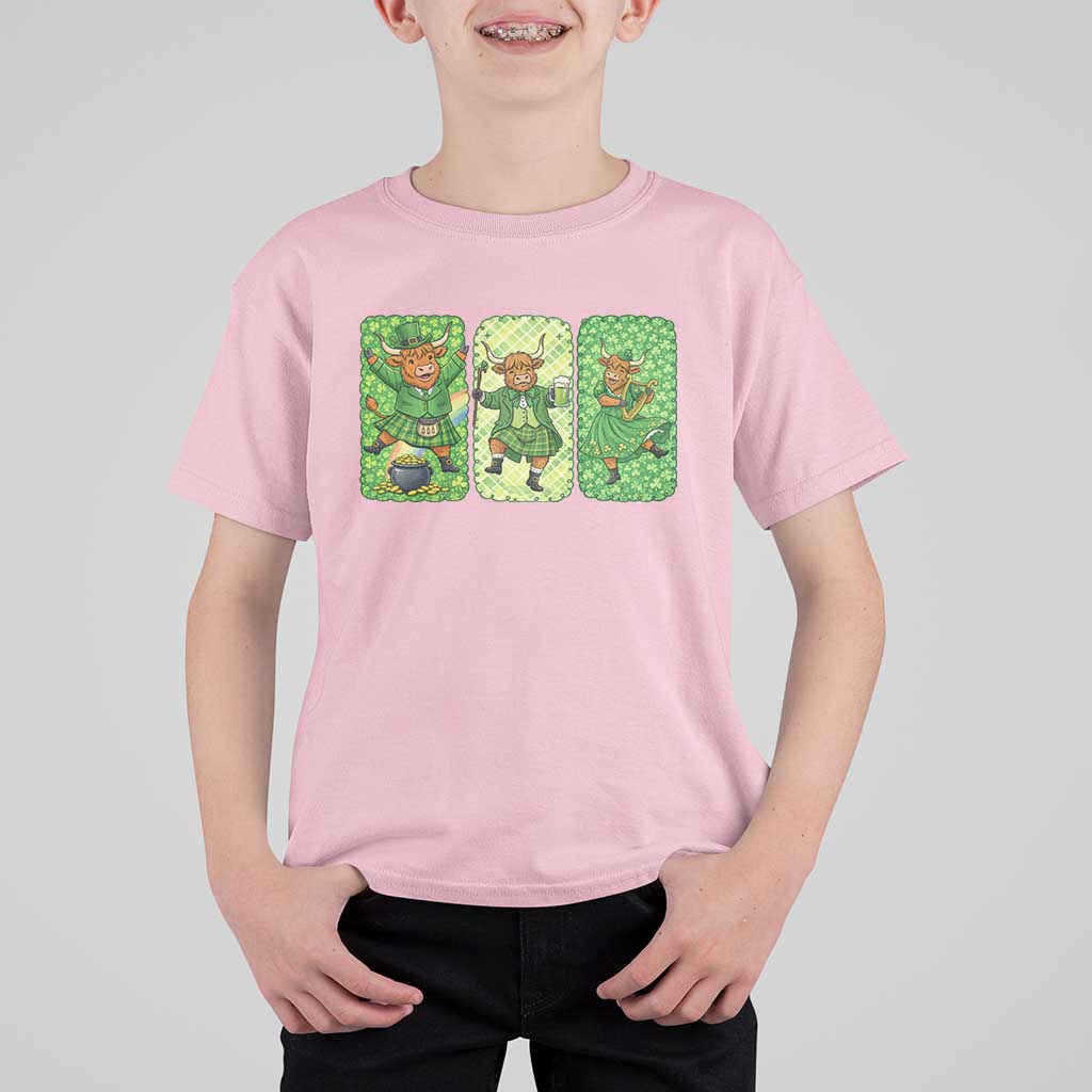 Vintage Highland Cow St Patricks Day T Shirt For Kid Farm Lover Gift