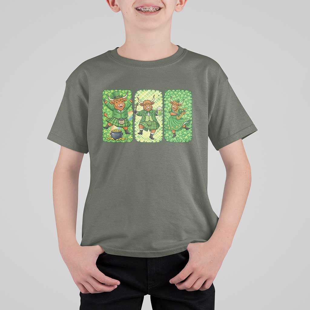 Vintage Highland Cow St Patricks Day T Shirt For Kid Farm Lover Gift