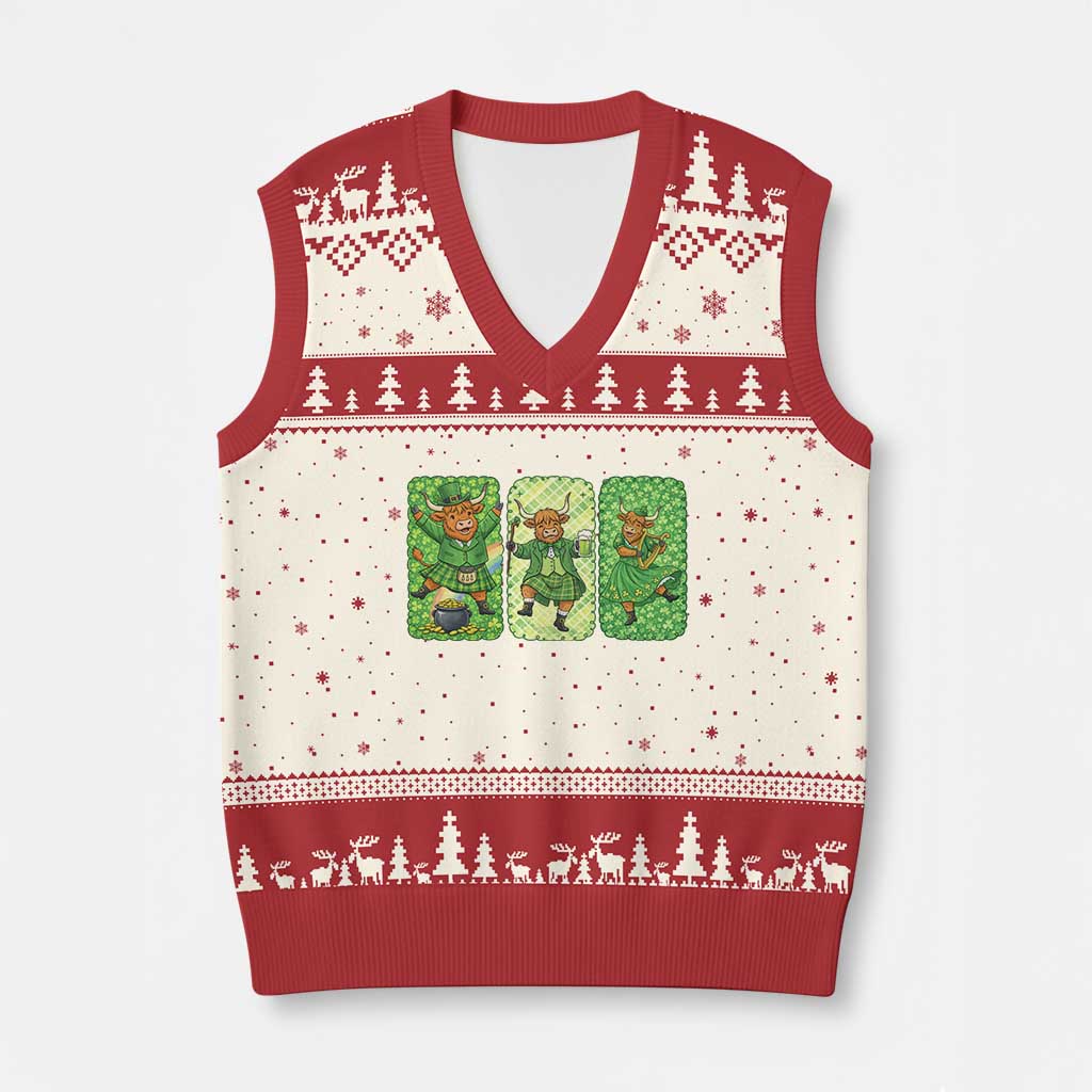 Vintage Highland Cow St Patricks Day V-Neck Knit Sweater Vest Farm Lover Gift